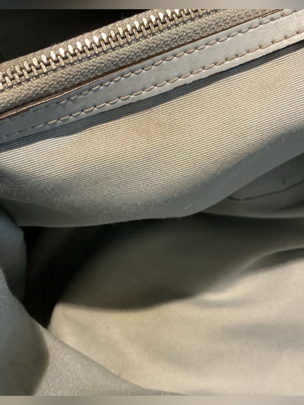 Coach Signature Drawstring Carryall Tote Khaki Powder Blue Leather Authenticated - Picture 9 of 13
